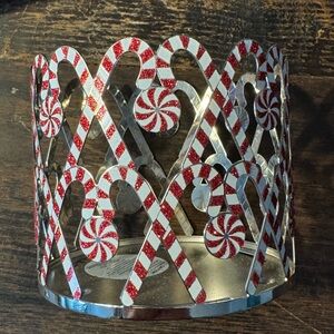 Bath and Body Works Candy Cane Silver Decorative Candle Metal Bowl NWT